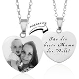 Herzanhänger mit Ihrer persönlichen Bildgravur für Mutter (Kette 50 cm inklusive)