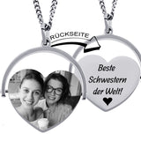 Herzanhänger mit Bild Gravur, Geschenk für Schwester, Herz mit Gravur