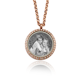 Rose Charm Medallion Anhänger Rund inkl. Steinen mit Foto Gravur individuell gestalten