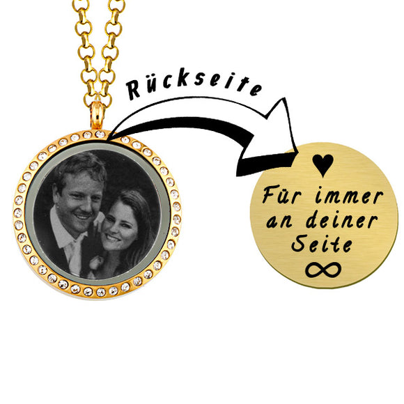 Charm Medallion Anhänger Rund Farbe Gold mit Steinen inkl. Foto Gravur individuell gestalten